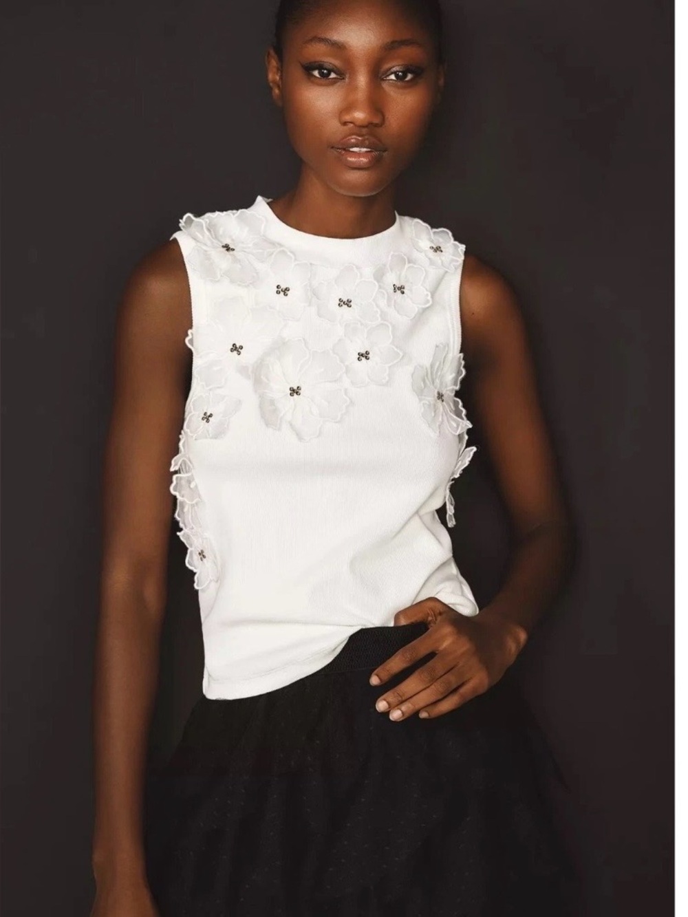 By Anthropologie Sleeveless 3D Floral Appliqué Top Size Medium